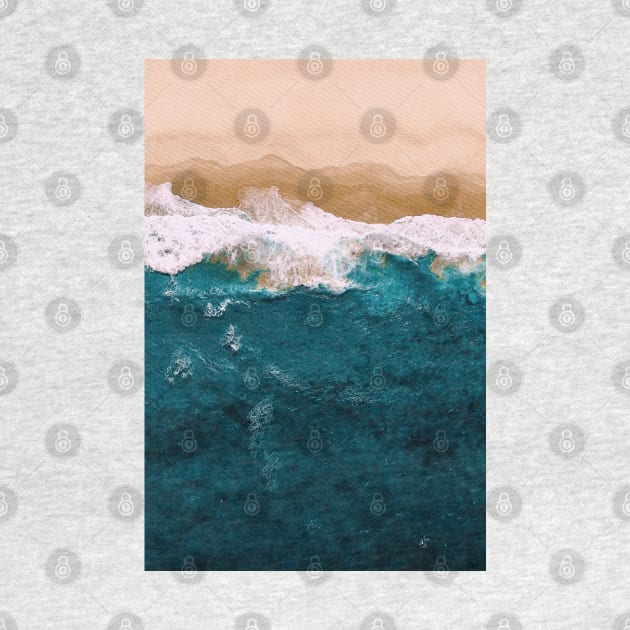 Dark Blue Ocean Waves Hawaii Beach Watercolor Artwork by Naumovski